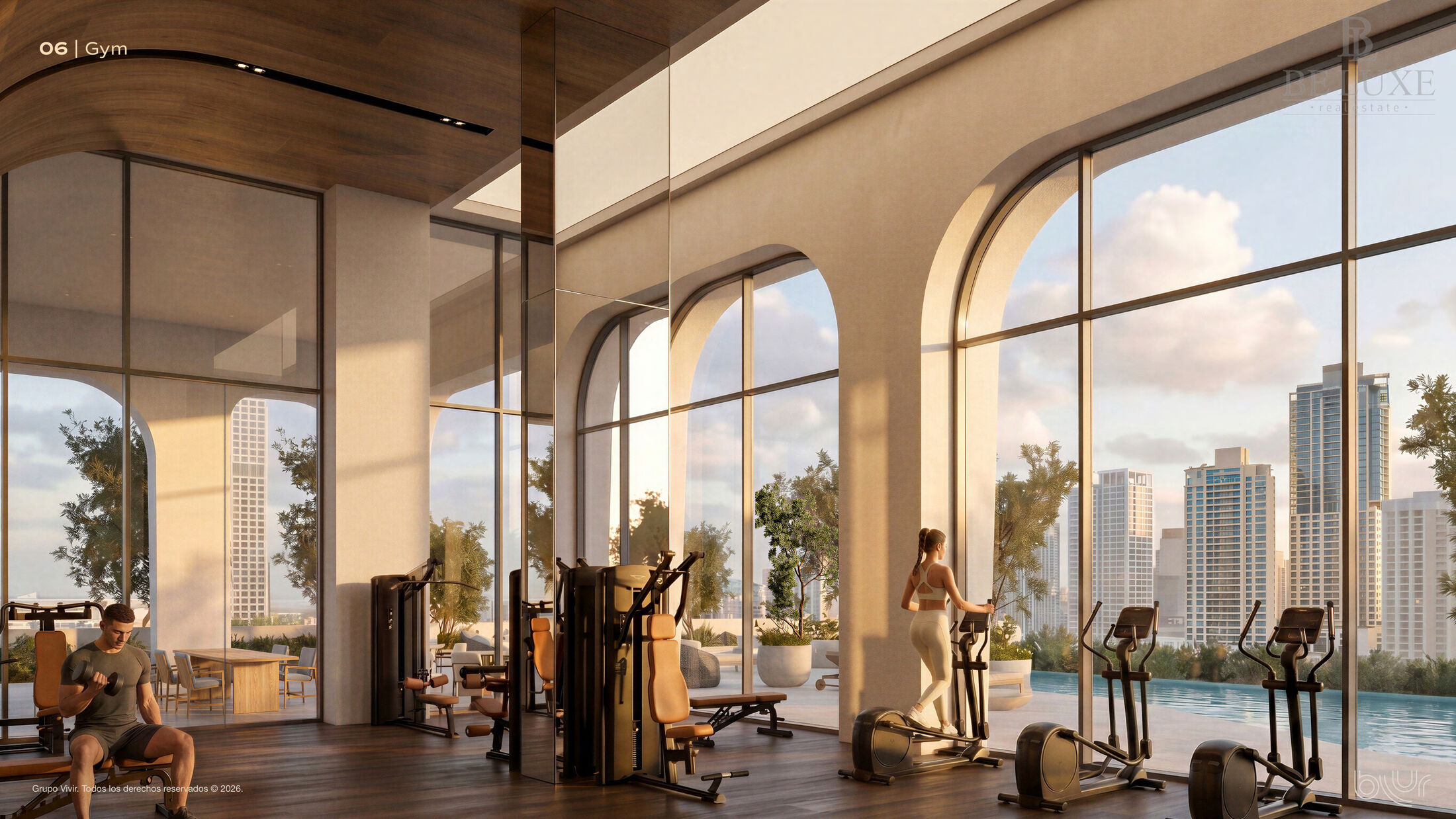 Gimnasio frente a la piscina del nivel 6