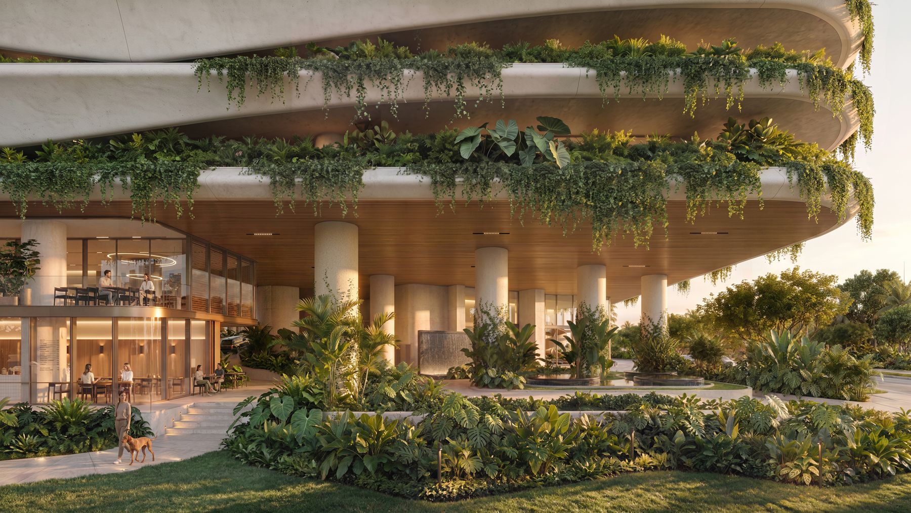 Restaurante concepto de Sensa abierto hacia la terraza y el parque