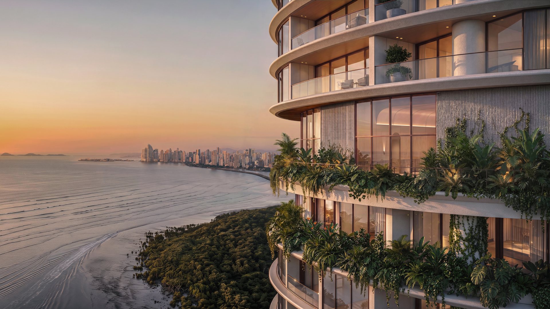 Terrazas con vegetación de Sensa con vista a la bahía y a la ciudad de Panamá